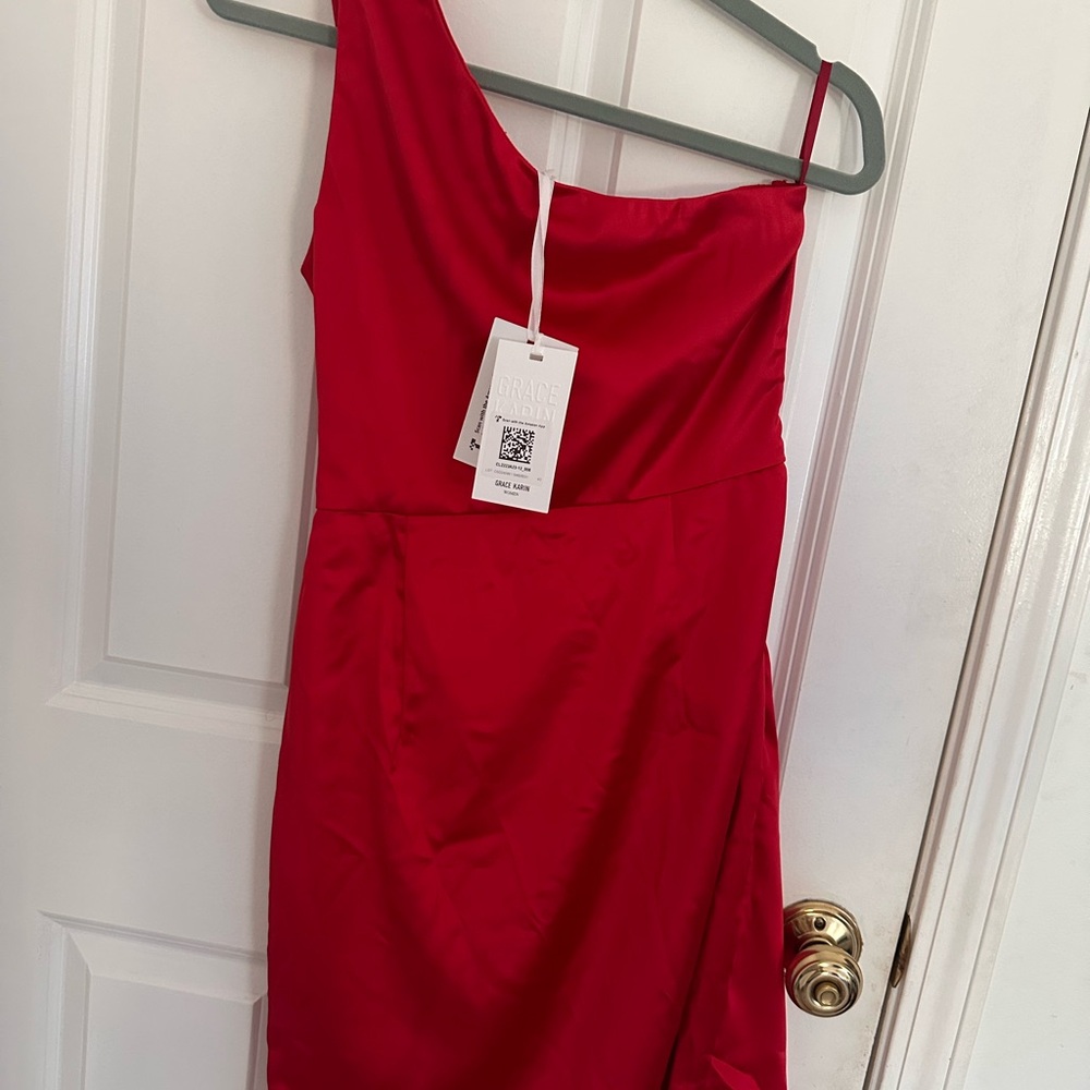GRACE KARIN  Red One Shoulder Satin Dress, Size 8, NWT